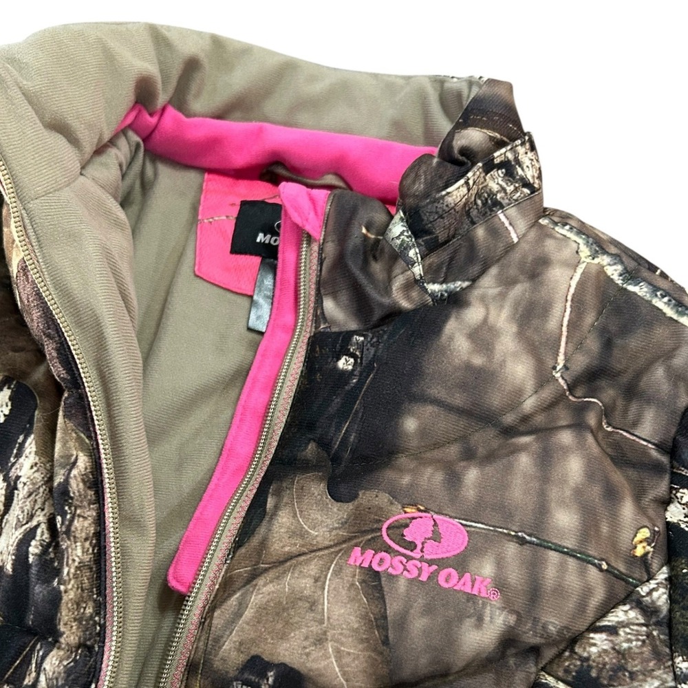 Mossy Oak Camo Puffer Jacket Outdoorsy Pink Trim Break-Up Country M